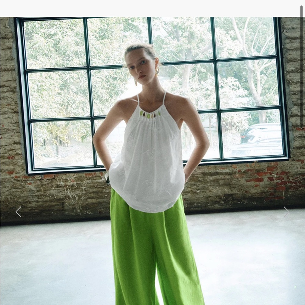 Embroidered Tank Top with Beaded Neckline